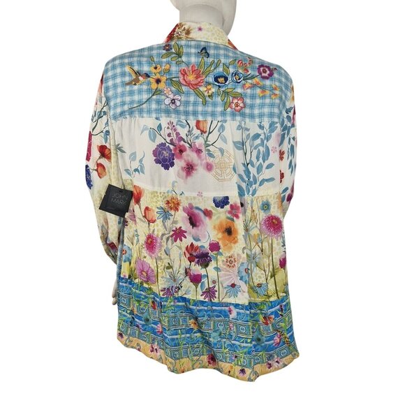 John Mark Women’s Shirt Top Embroidered Floral 3/4 Sleeve Button  Tunic  (9) - Picture 4 of 12